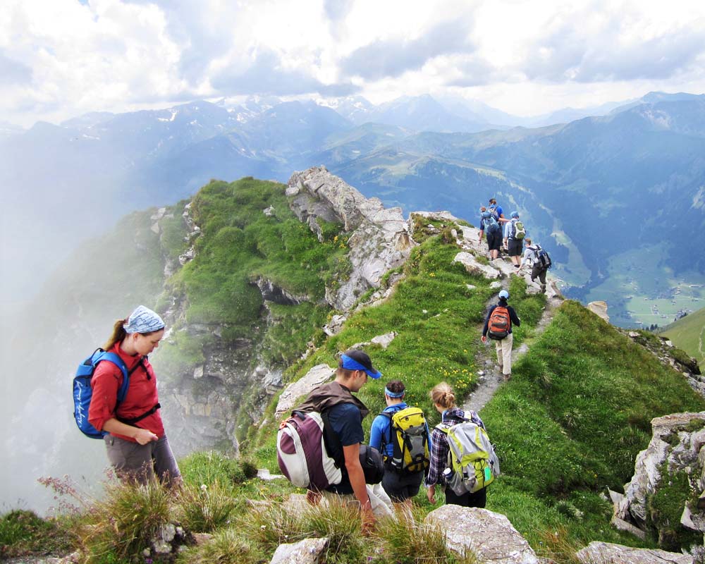 young women hiking a Swiss mountain